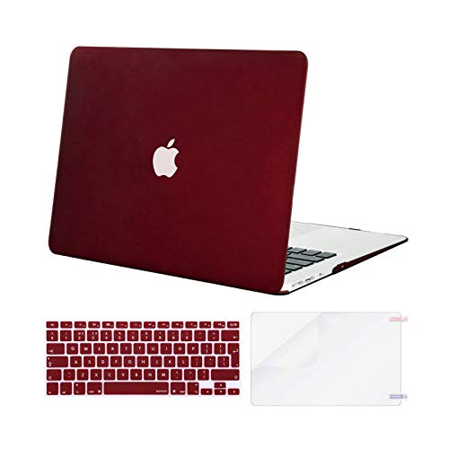 MOSISO Funda Dura Compatible con MacBook Air 13 (A1369/A1466, Versión 2010-2017), Rígida Carcasa Protector & Piel de Teclado de Color a Juego EU Versión & Protector de Pantalla, Rojo Marsala