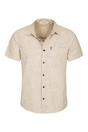 Mountain Warehouse Camisa de Manga Corta Textura de Fibra de Coco Hombre - 100% algodón, Corte Recto, Forrada con Malla, Bolsillo de Cremallera en el Pecho - Vacaciones Amarillo Mostaza XS