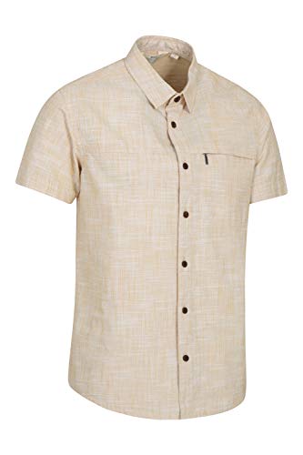 Mountain Warehouse Camisa de Manga Corta Textura de Fibra de Coco Hombre - 100% algodón, Corte Recto, Forrada con Malla, Bolsillo de Cremallera en el Pecho - Vacaciones Amarillo Mostaza XS