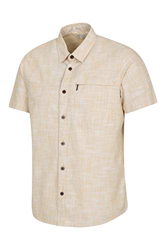 Mountain Warehouse Camisa de Manga Corta Textura de Fibra de Coco Hombre - 100% algodón, Corte Recto, Forrada con Malla, Bolsillo de Cremallera en el Pecho - Vacaciones Amarillo Mostaza XS