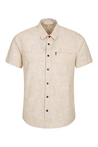 Mountain Warehouse Camisa de Manga Corta Textura de Fibra de Coco Hombre - 100% algodón, Corte Recto, Forrada con Malla, Bolsillo de Cremallera en el Pecho - Vacaciones Amarillo Mostaza XS