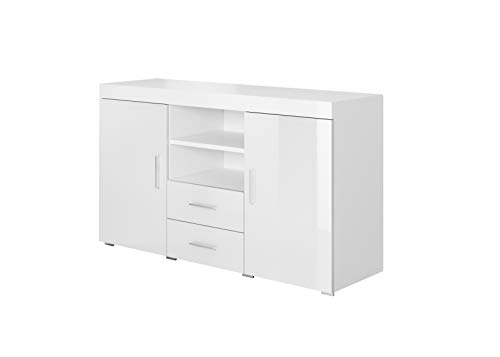 muebles bonitos Aparador Moderno Modelo Roque Blanco de melamina Brillo Ancho 140cm Alto 80cm Profundo 40cm