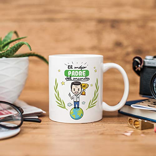 MUGFFINS Taza Papá - El Mejor Padre del Mundo - Taza Desayuno/Idea Regalo Día del Padre. Cerámica 350 mL