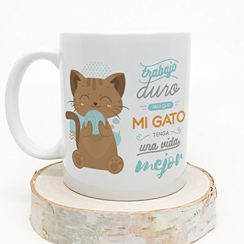 MUGFFINS Tazas Desayuno Originales graciosas para Amantes de los Gatos - Trabajo Duro para Que mi Gato Tenga una Vida Mejor - Regalo molón Gatos 350