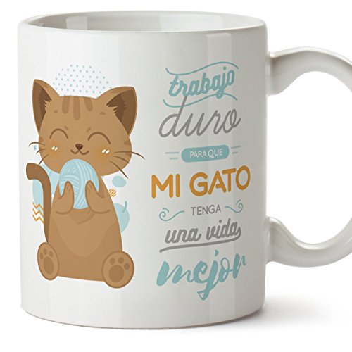 MUGFFINS Tazas Desayuno Originales graciosas para Amantes de los Gatos - Trabajo Duro para Que mi Gato Tenga una Vida Mejor - Regalo molón Gatos 350