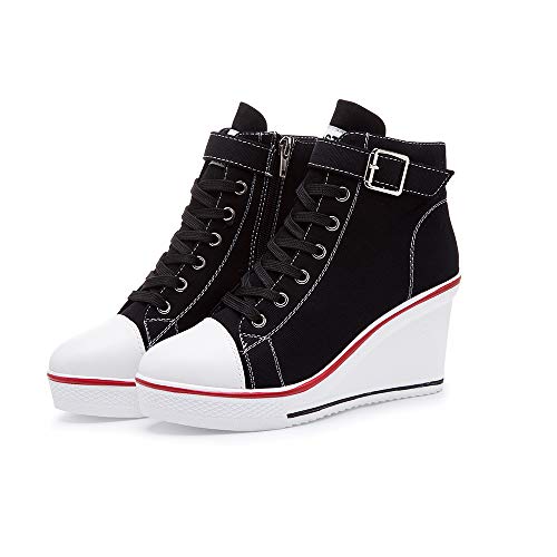 Mujer Cuñas Zapatos 35-43 EU De Lona High-Top Zapatos Casuales Talla Grande Zapatillas de Cuña para Mujer Zapatillas de Deporte Zapatillas Altas Primavera/Verano Tacón Cuña