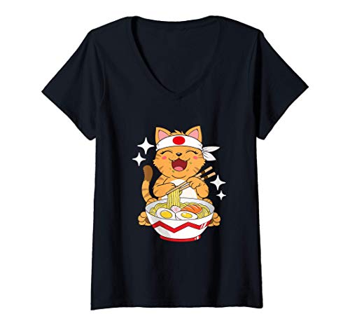 Mujer Windows japonés deleite gato gato gato gato Camiseta Cuello V