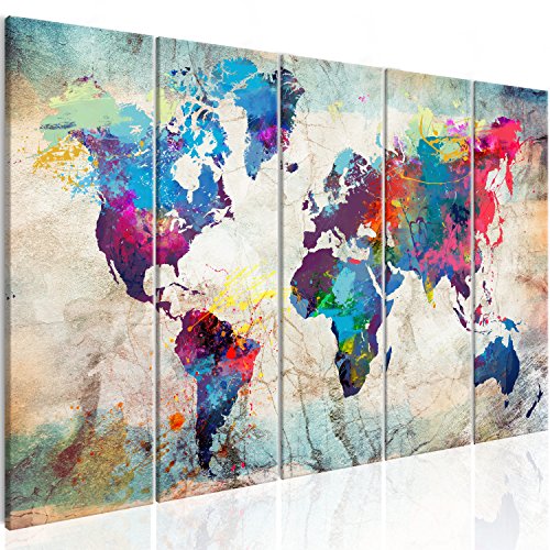 murando Cuadro Mapamundi 200x80 cm Impresión de 5 Piezas Material Tejido no Tejido Impresión Artística Imagen Gráfica Decoracion de Pared Mapa del Mundo Continente k-A-0179-b-n