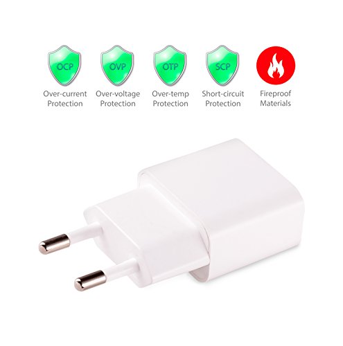 MyGadget 2X Cargador Enchufe USB para Smartphone y Tablet - USB Adaptador 5V / 2A - Charger para Apple iPad, iPhone, Samsung Galaxy, Huawei - Blanco