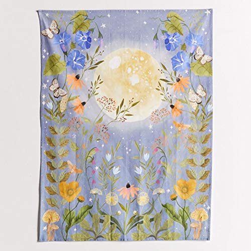 N / A Tapiz de Luna psicodélico Colgante de Pared Flor Celestial Colgante de Pared Tapiz de Flor Hippie decoración de Dormitorio Alfombra de Cielo Estrellado Tapiz de Tela Colgante A17 220x235cm