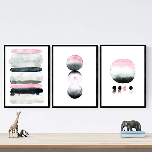 Nacnic Pack de Posters de Colores Acuarela Negro Rosa Gris. Láminas Coloridas con diseño nórdico. Tamaño A4