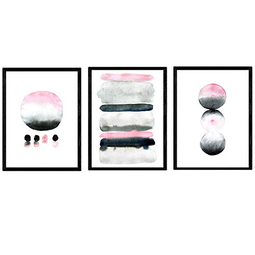 Nacnic Pack de Posters de Colores Acuarela Negro Rosa Gris. Láminas Coloridas con diseño nórdico. Tamaño A4