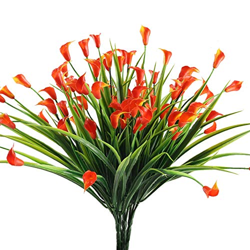 NAHUAA 4pcs Flores Artificiales Ramo de Flor Lirio de Cala Lirios Artificiales Rojo para Jardin Decoración Casa Oficina Baño Restaurante Balcón Boda Flores de decoración de otoño