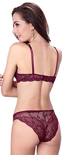 Nature Mujer Delgado De encaje Push Up 3/4 Taza de Sujetador y Bragas Conjuntos, Vino rojo, talla 85 EU/ 100B ES