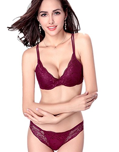 Nature Mujer Delgado De encaje Push Up 3/4 Taza de Sujetador y Bragas Conjuntos, Vino rojo, talla 85 EU/ 100B ES