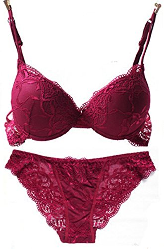 Nature Mujer Delgado De encaje Push Up 3/4 Taza de Sujetador y Bragas Conjuntos, Vino rojo, talla 85 EU/ 100B ES