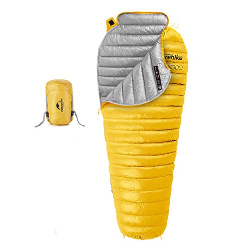 Naturehike Outdoor Down Momia Saco de Dormir 750FP Super Calido Camping Ultraligero Saco de Dormir de Invierno 1 Persona para Senderismo Senderismo(Amarillo)