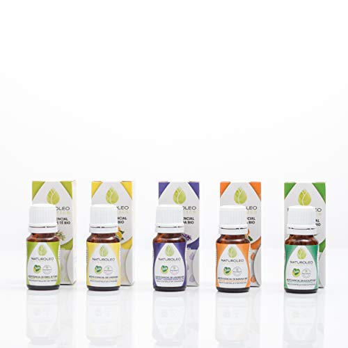 Naturoleo Cosmetics - Set Aromaterapia 5 Aceites Esenciales BIO 100% Puros y Naturales - 5 x 10 ml