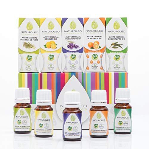 Naturoleo Cosmetics - Set Aromaterapia 5 Aceites Esenciales BIO 100% Puros y Naturales - 5 x 10 ml