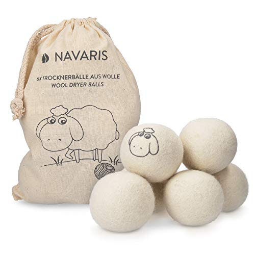 Navaris Bolas para Secadora y Lavadora de Lana - Pelotas para secar la Ropa sin Usar suavizante - Dryer Balls de Lana de Oveja Reutilizables