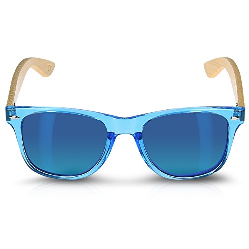 Navaris Gafas de sol UV400 - Gafas de madera para hombre y mujer - Gafas de sol con patillas de madera - Azul