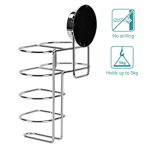 Navaris Soporte para Colgar secador y Plancha de Pelo - Colgador de Pared de Acero Inoxidable con Ventosa - para Espejo Cristal azulejo - Sin Agujeros