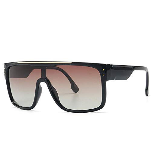 Nbrand Gafas de Sol cuadradas polarizadas Hombres One Piece Flat Top Oversized Frame Vintage Uv400 Eyeglass Blacktea