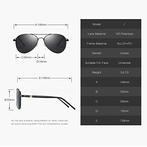 Nbrand Gafas de Sol polarizadas para Hombres Marco de aleación Pierna de Primavera Piloto Masculino Conducción Gafas de Sol Uv400 Black-Blacklens