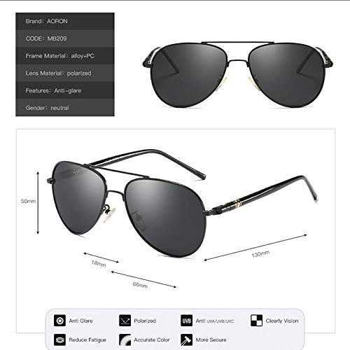 Nbrand Gafas de Sol polarizadas para Hombres Marco de aleación Pierna de Primavera Piloto Masculino Conducción Gafas de Sol Uv400 Black-Blacklens