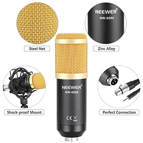 Neewer Micrófono Condensador Estudio Profesional NW-8000 y Brazo Tijera Suspensión Ajustable con Montura Choque,Filtro Kit Abrazadera Montaje Mesa para Difusión y Grabación Sonido