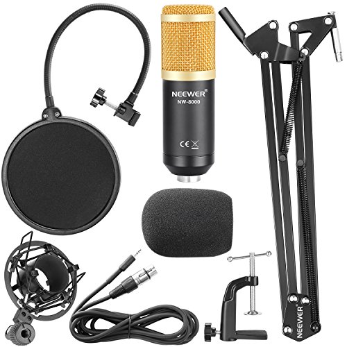 Neewer Micrófono Condensador Estudio Profesional NW-8000 y Brazo Tijera Suspensión Ajustable con Montura Choque,Filtro Kit Abrazadera Montaje Mesa para Difusión y Grabación Sonido