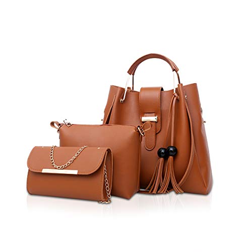 NICOLE & DORIS Bolsos de Mano para Mujer Bolsas de 3 Piezas Juego de Bolsos para Damas Bolsos con Cadena Bolsos con Asas Superiores Bolsos de Hombro marrón