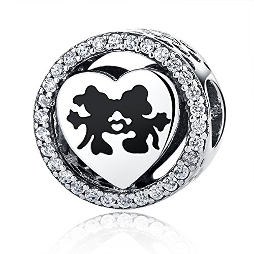 NINGAN Disney, Mickey & Minnie Love, Abalorio de Plata de Ley 925 con Encanto Transparente, Compatible con Pulseras y Otras Pulseras de Abalorios Europeas (Mickey)