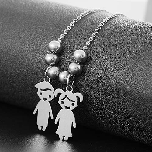 Niño Niña Nombre Personalizado Collar Colgante Acero Inoxidable para Mujeres con Nombres Grabados Joyería Infantil Regalo a Madre Hija Familia Amante Mejor Amigo (Niño Niña-Platino)