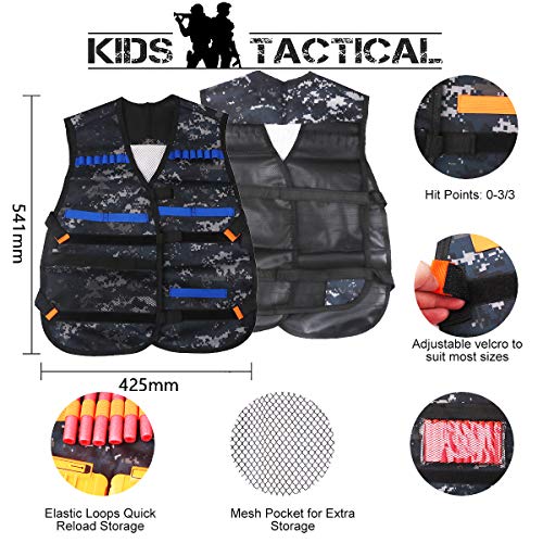 Niños Chaleco Táctico, Kids Elite Tactical Chaleco Para N-Strike Elite Series Con 100 Bullets, 2 Chaqueta Táctico, 2 Clips De Recarga Rápida, 2 Wrist Bands, 2 Chaleco+Scarf Mask, 2 Gafas De Protección