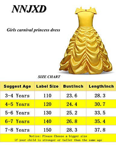 NNJXD Niñas Vestido Largo De Fiesta De Cosplay Disfraz De Carnaval Para Princesa Tamaño (130) 5-6 años Amarillo