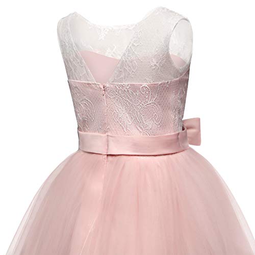 NNJXD Vestido de Fiesta de Tul de Encaje Falda de Princesa para Niñas Talla (130) 6-7 Años Rosa