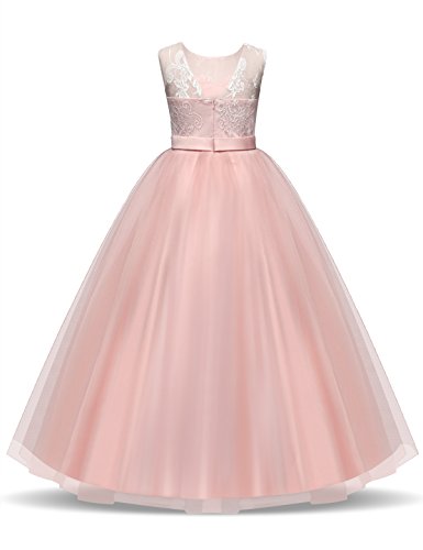 NNJXD Vestido de Fiesta de Tul de Encaje Falda de Princesa para Niñas Talla (130) 6-7 Años Rosa