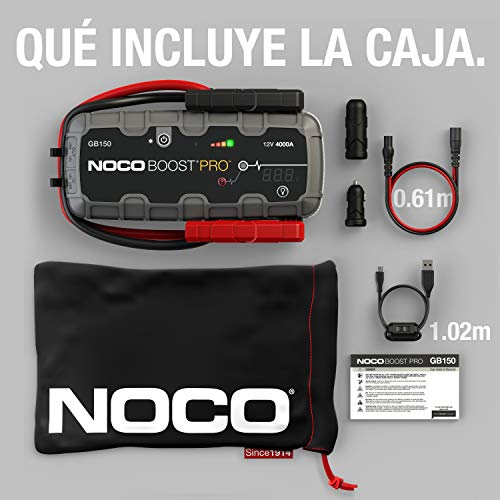 NOCO Boost Pro GB150, Paquete de arrancador de batería de Coche de Litio portátil ultraseguro de 4000 amperios y 12 voltios, para Motores de Gasolina y diésel de hasta 10 litros, Negro