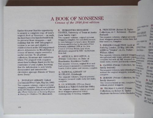 Non Sensus: Cross-referencing Edward Lear's Original 116 Limericks with Eight Holograph Manuscripts and Comparing Them to the Printed Texts from the 1846, 1855 and 1861 Versions