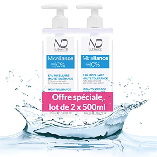 NUBIANCE - 2x500ml Agua Micelar Purificante, Express 3-en-1, Alta Tolerancia, Gran Formato 500ml Miceliancia 0%. Piel Sensible, Mixta a Grasa, 500ml, Limpia Impurezas