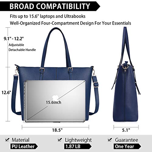 NUBILY Bolsos de Mujer Bolso para Portatil 15.6 Pulgadas Bolso Grande Bolso Tote Bolso de Hombro Bolso Shopper Bolso de Cuero Azul