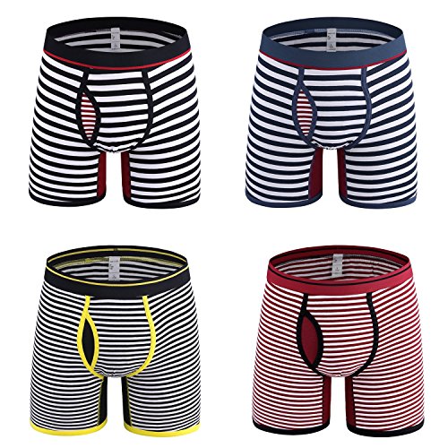 Nuofengkudu Hombre Chico Adolescente 4 Pack Raya Print Bóxers Ajustados Braguitas Ropa Interior Mutande Deporte Elástico Pantalones Cortos Boxers-1 XXL Cintura Tamaño 94-104CM