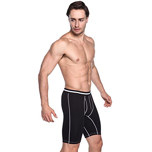 Nuofengkudu Hombre Pack de 3 Bóxers Largo Briefs Calzoncillos Ajustados Bulge Braguitas Deportivo Running Elastico Suave Algodon Boxershorts Gifts Negro Talla M Cintura 68CM-76CM