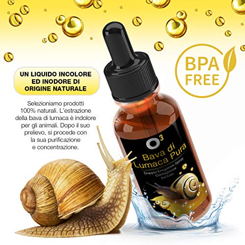 O³ Bava de caracol sérica 100% pura con ácido hialurónico concentrado y aceite de ricino - Contorno de ojos sin arrugas - innovación regenerativa anti imperfecciones, manchas, arrugas y envejecimiento