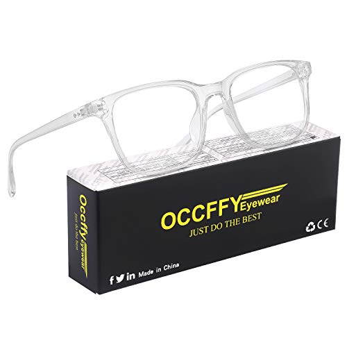 Occffy Gafas para Ordenador Anti luz Azul Antifatiga Sin Graduacion Gafas Luz Azul para PC, Gaming, Tablet, Lectura, Video Juegos Lentes Transparente Hombre Mujer Oc092 (Transparente)