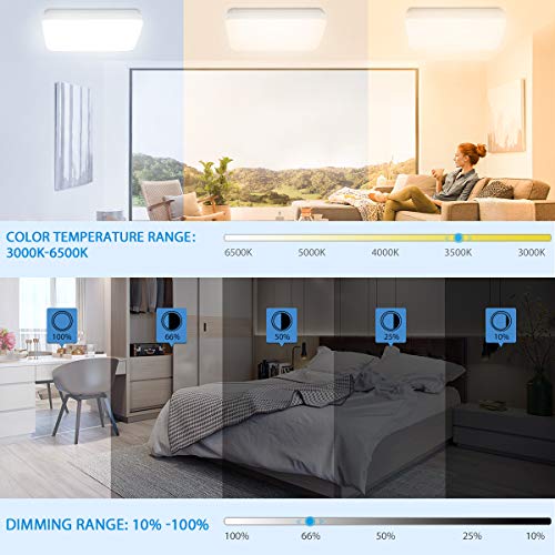 Oeegoo 24W Lámpara de Techo Regulable, 2400LM LED Plafón, IP54 Impermeable para Dormitorio Cocina Sala de Estar Comedor Balcón (Color de Luz Regulable 3000K a 6500K, Brillo Ajustable 10% a 100%)