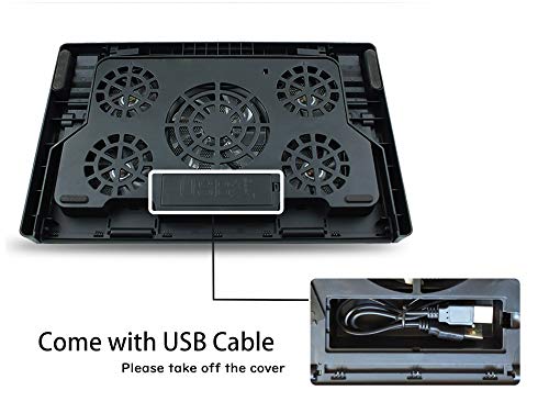 Olliwon Base de Refrigeración para Ordenador Portátil,5 Ventiladores Ultrasilenciosos con LED, Velocidad Ajustable, hasta 17.6 Pulgadas con 2 Puertos USB