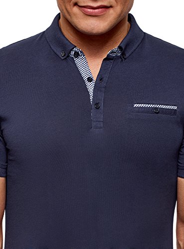 oodji Ultra Hombre Polo con Acabado en Contraste, Azul, ES 50 / M