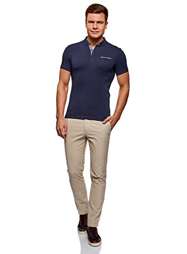 oodji Ultra Hombre Polo con Acabado en Contraste, Azul, ES 50 / M